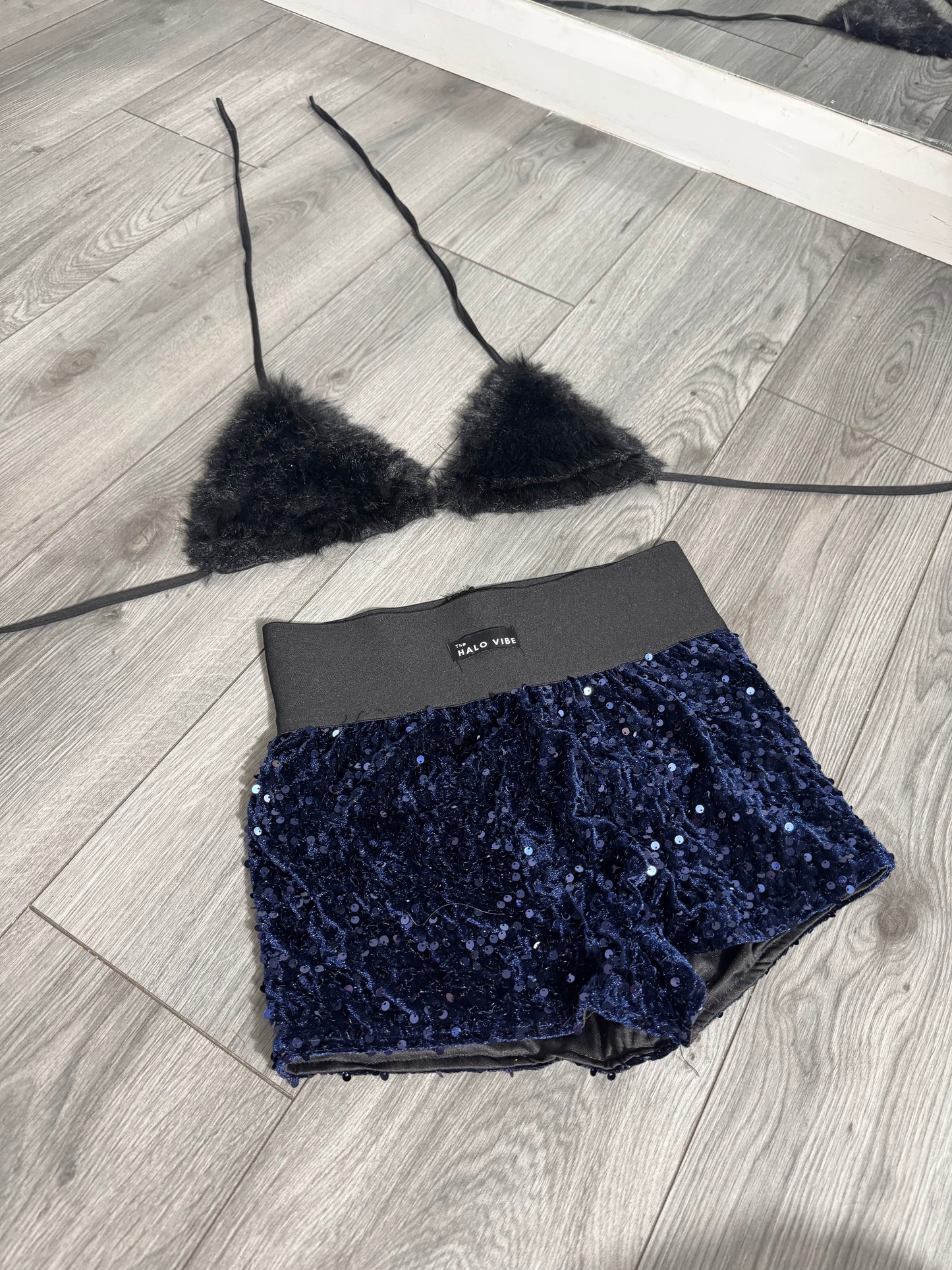 Sequin short & fur bikini 2 piece