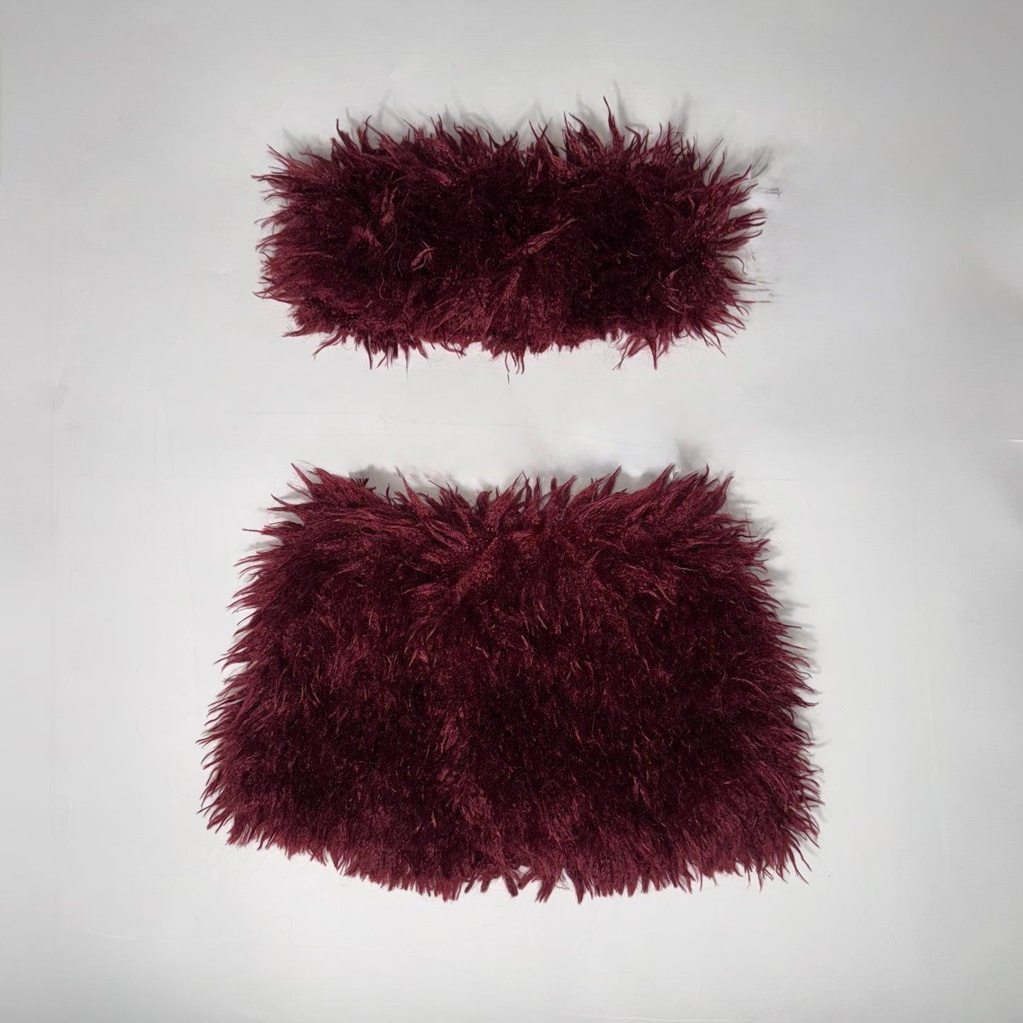 Burgundy fur skirt and top set with built in shorts
