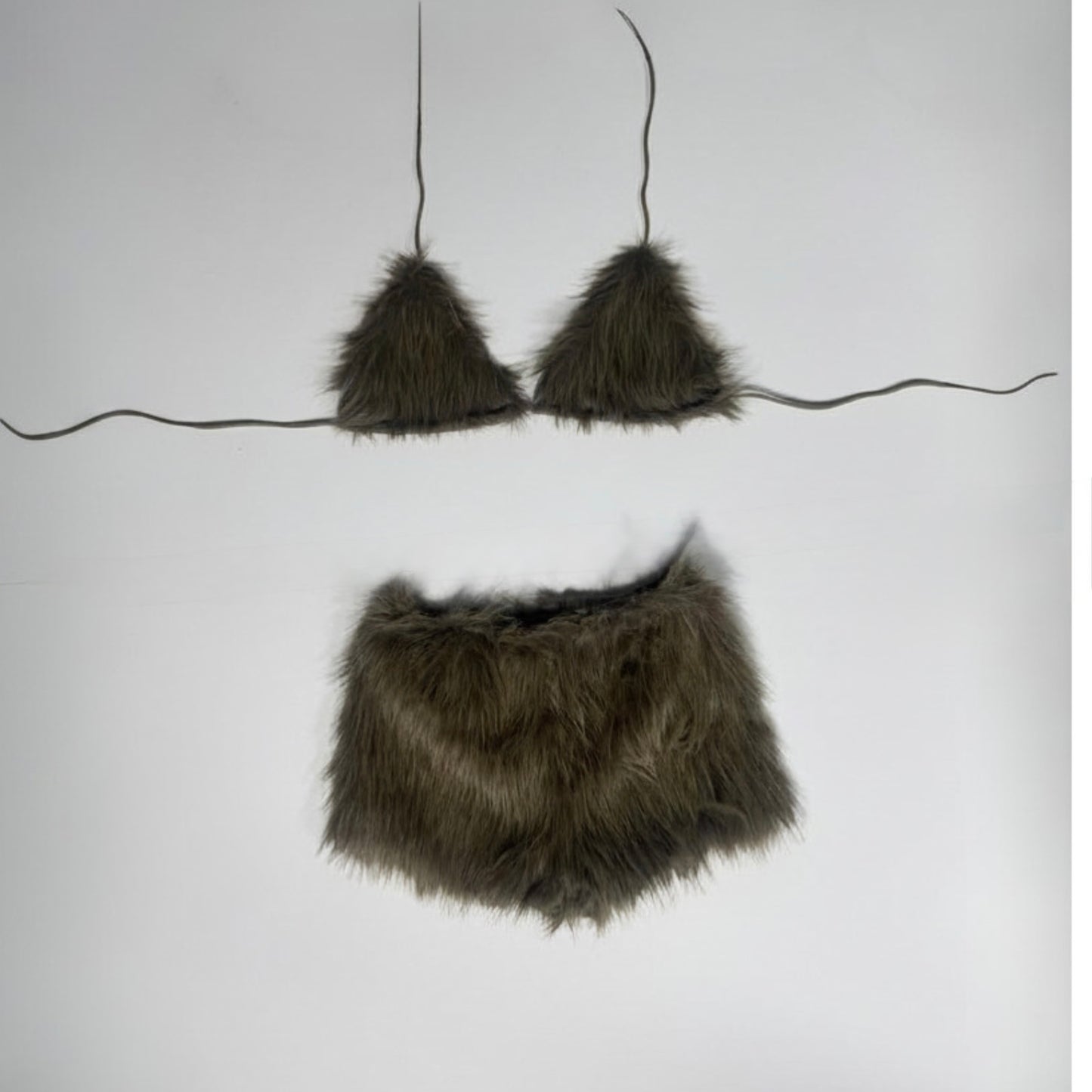 Fur mini short & bikini top co ord set