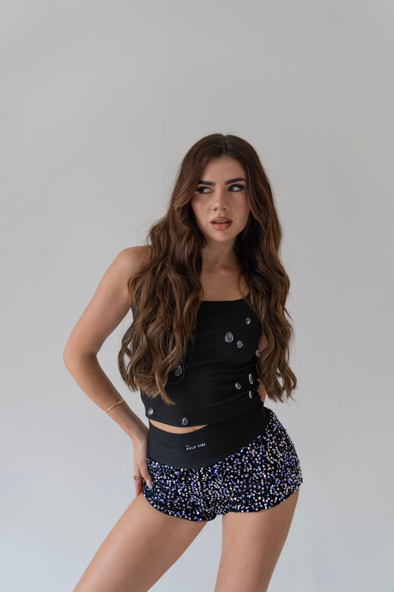 High waisted sequin shorts