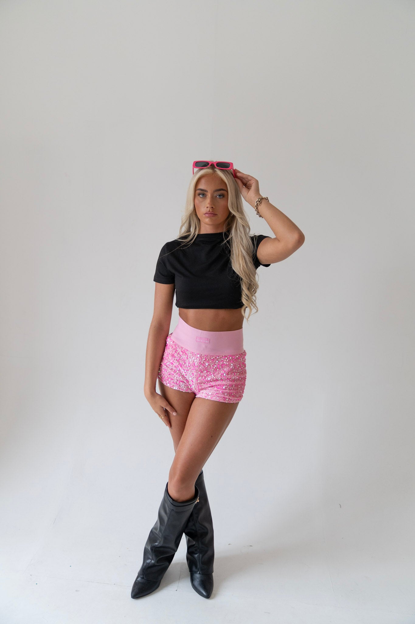 High waisted sequin shorts