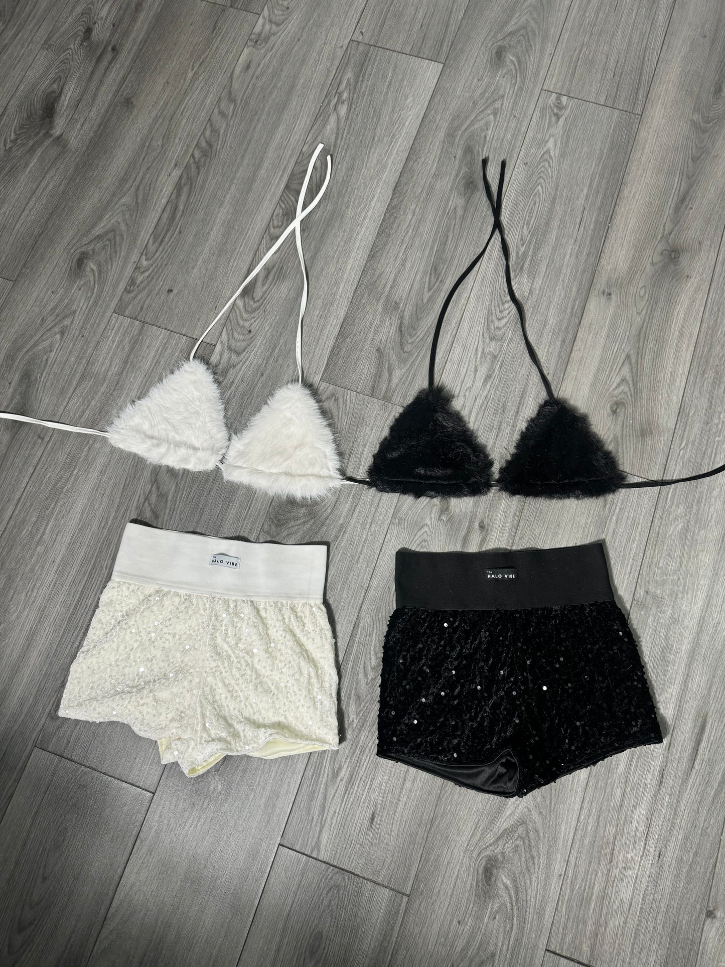 Sequin short & fur bikini 2 piece