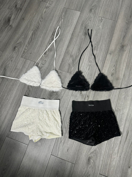 Sequin short & fur bikini 2 piece