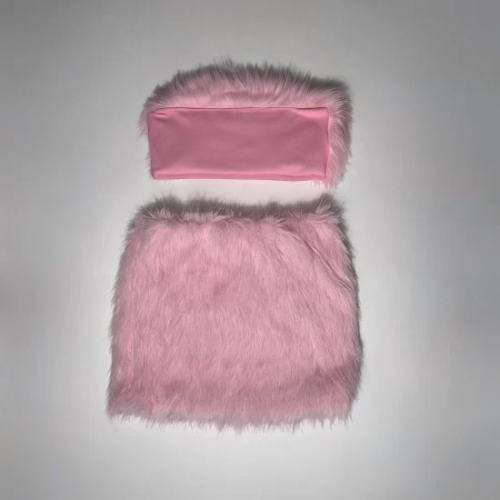 Fur 2 piece skirt and top set