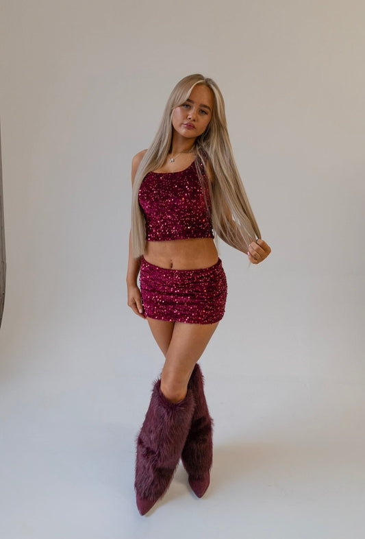 2 piece sequin skirt and top set