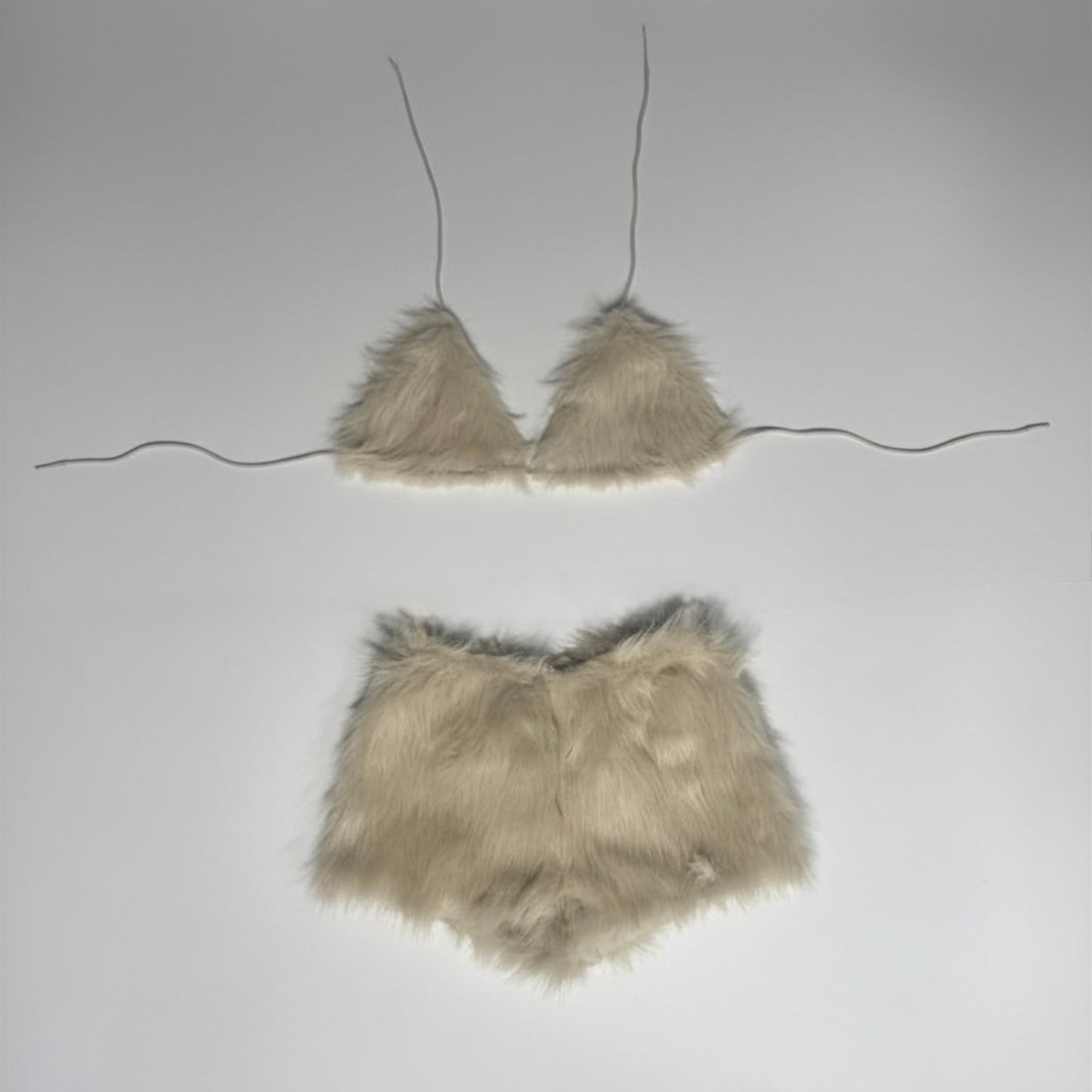 Fur mini short & bikini top co ord set