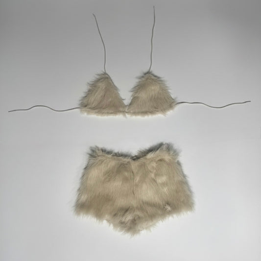 Fur mini short & bikini top co ord set