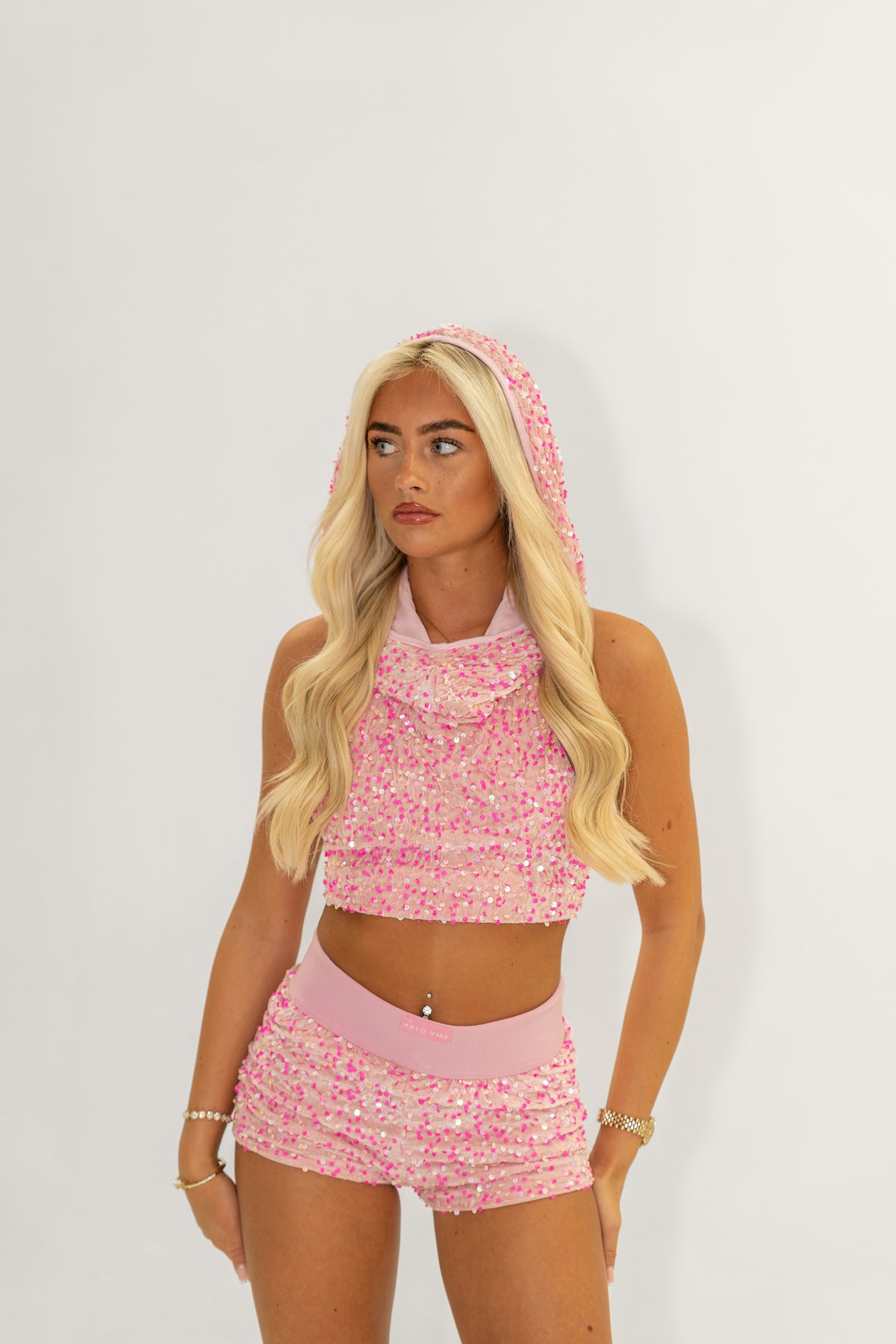 Hooded sequin top