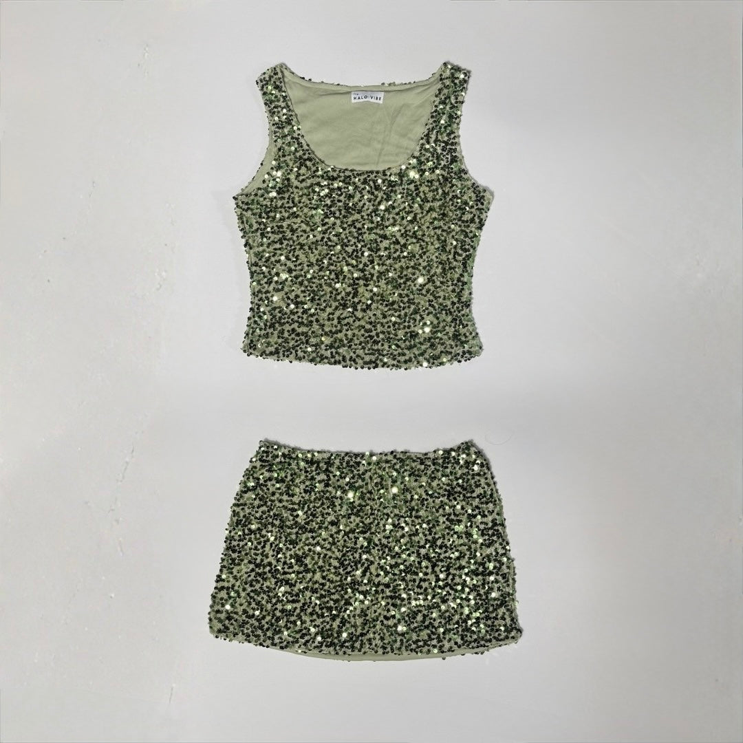 Viral Sequin Skirt & Matching Top 2 Piece Set - Sparkly Festival Co-Ord - Party, Holiday & Rave Outfit