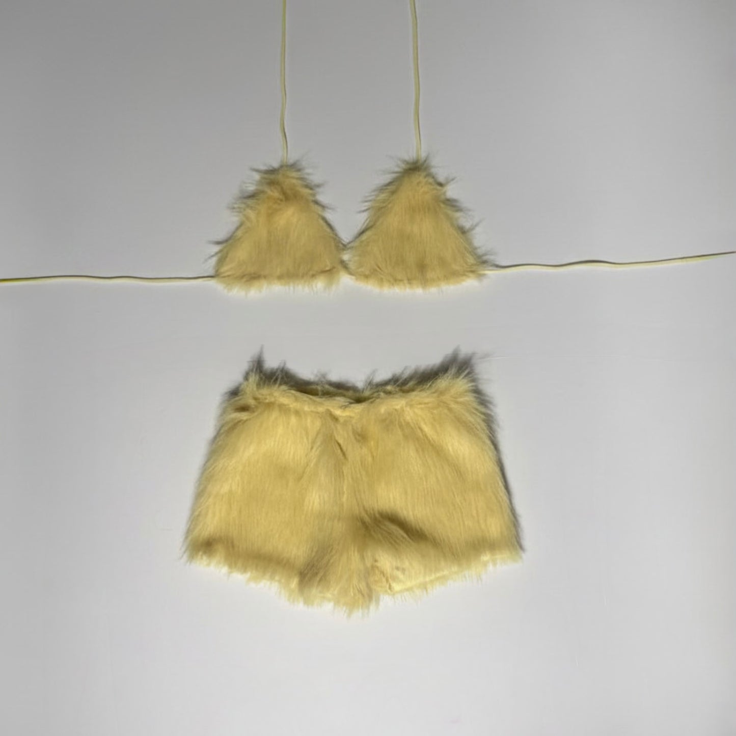 Fur mini short & bikini top co ord set