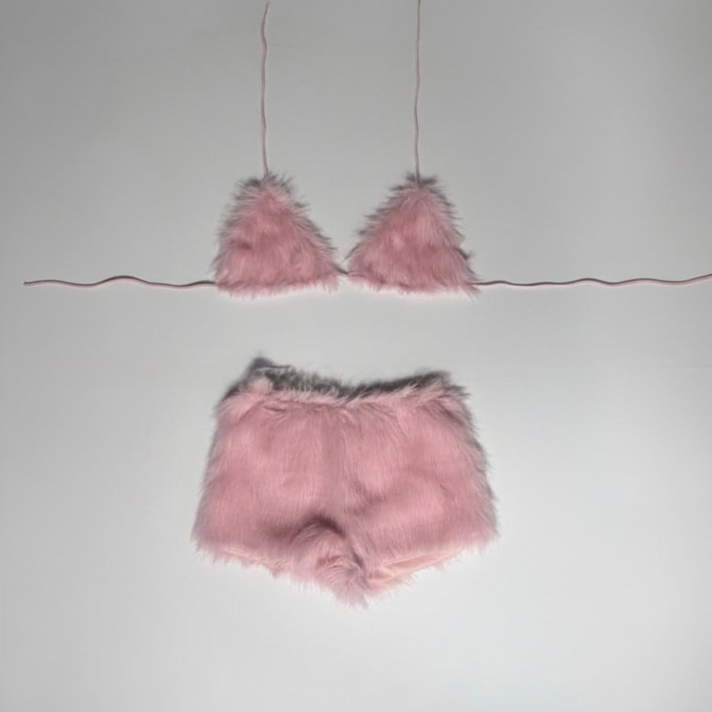 Fur mini short & bikini top co ord set