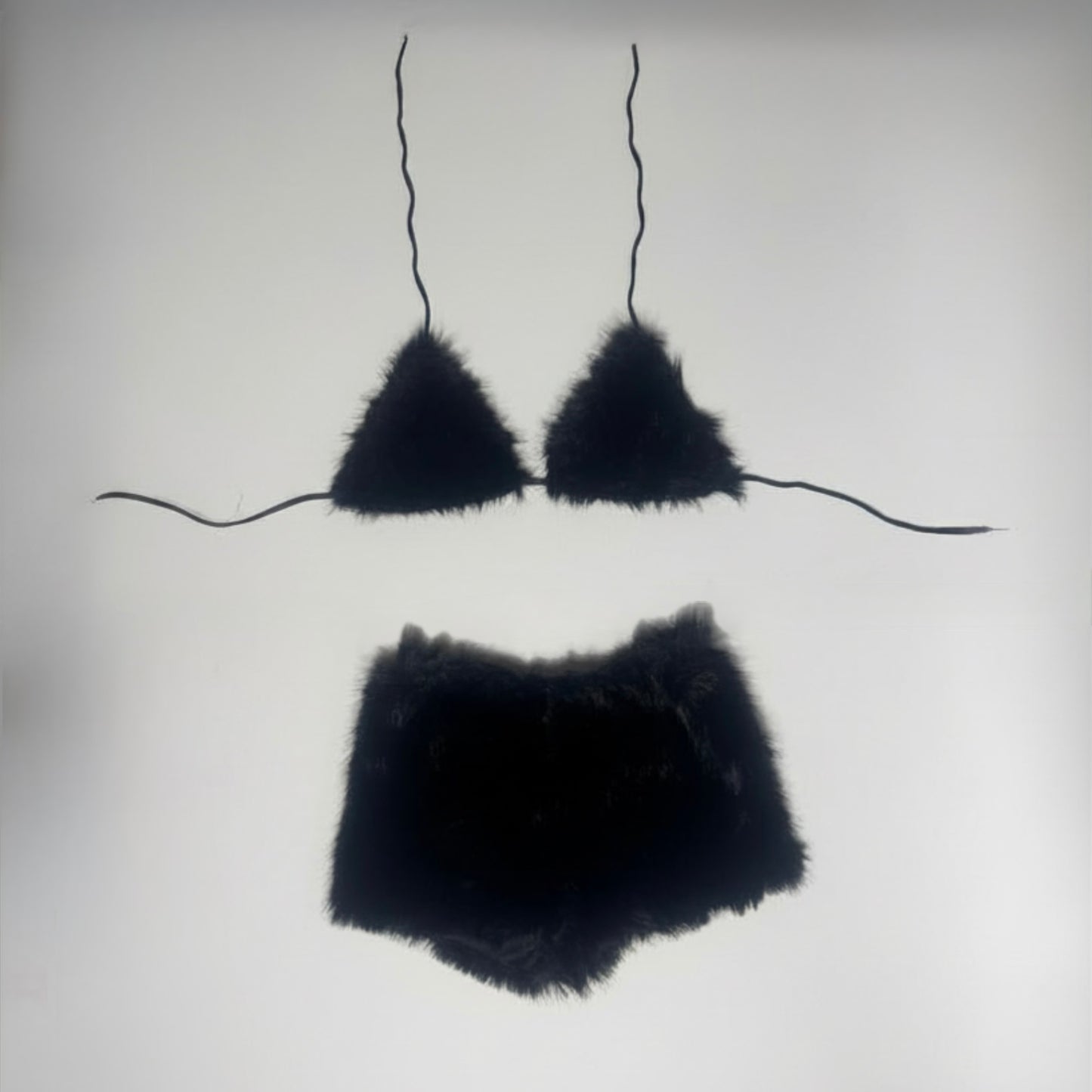 Fur mini short & bikini top co ord set