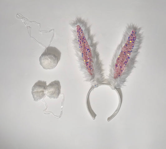 Easter Bunny Accessories Set – Bunny Ears Headband, Tail & Bow